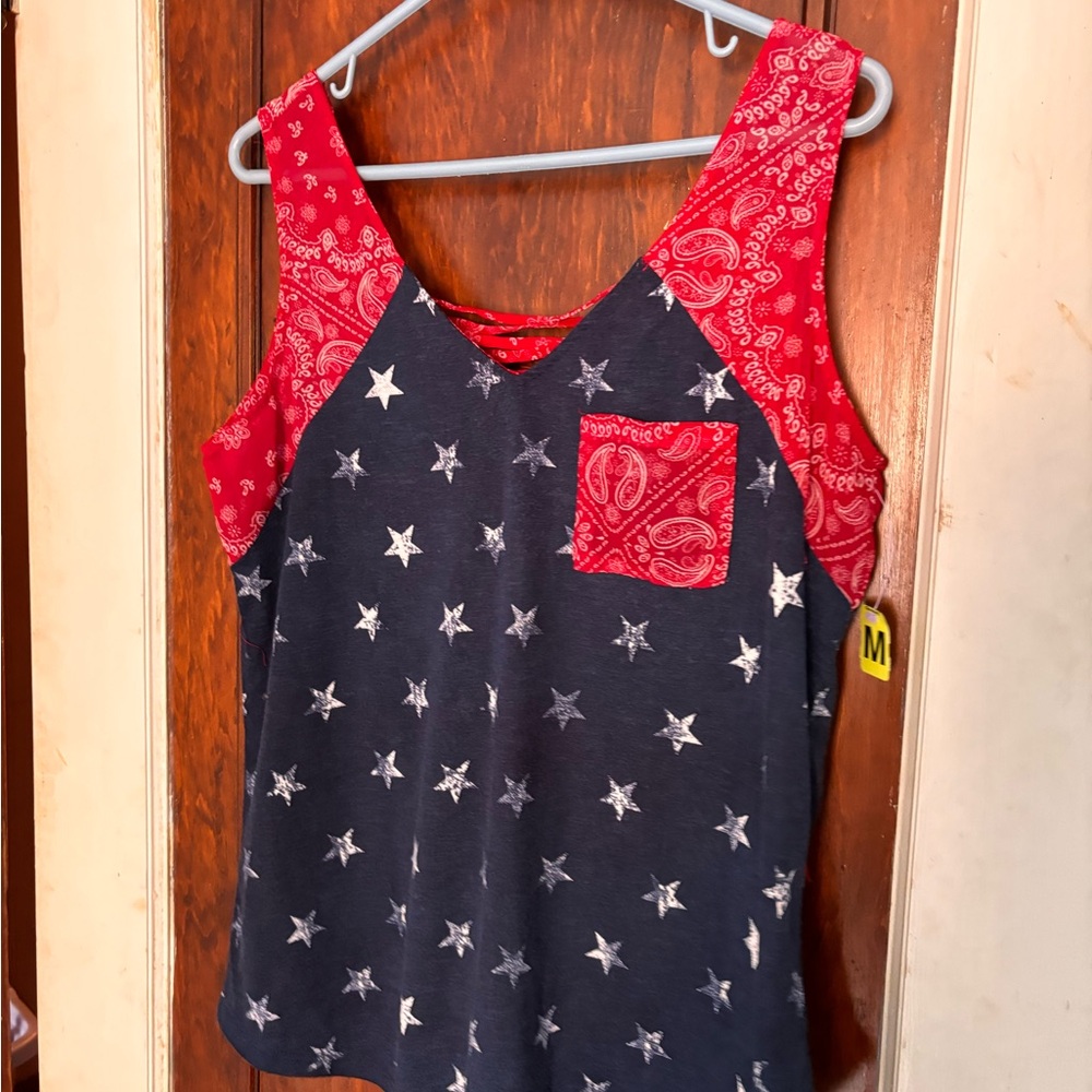 Blue and Red Starry Tank Top with Bandana Straps
